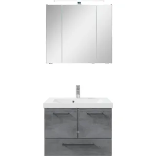 Saphir Badmöbel-Set »Quickset 945 2-teilig, Mineralmarmor-Waschtisch und LED-Spiegelschrank« 2 Stk. tlg., grau