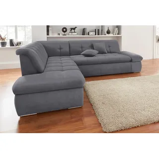 Ecksofa DOMO COLLECTION "NMoric incl. Zierkissen B/T/H: 273/216/80 cm L-Form", grau, B:273cm H:80cm T:216cm, Chenille (85% Polyester, 15% Acryl);Luxus-Microfaser (100% Polyester);Struktur ( 100% Polyester);Microfaser PRIMABELLE (100% Polyester), Sofas, Ecksofa, Ottomanen-Abschluss, wahlweise mit Bettfunktion und Armlehnverstellung