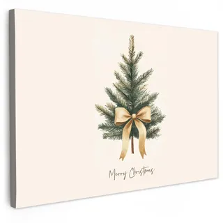 MuchoWow Leinwandbild Weihnachtsbaum - Weihnachten - Frohe Weihnachten - Beige Wanddeko 90x60 cm , Sandfarben , Textil , Kiefer , Rechteckig , 90x60 cm , FSC 100% , gerahmt , Bilder & Rahmen, Bilder, Leinwandbilder
