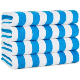 Arkwright California Cabana gestreiftes Oversized Strandtuch 4er Pack Ringgesponnene Baumwolle Doppelgarnstärke - Perfektes Pool-Handtuch, Strandtuch, Badetuch (Extra groß, 76,2 x 177,8 cm) (Blue)