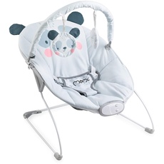 MoMi GLOSSY Babywippe für Babys bis 9 kg weiche Polsterung Metallrahmen Antirutsch Füßchen Haltegurt Abmessungen Sensorisches Modul kreative Kinderförderung, Panda, 58 x 49 x 53 cm
