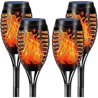 LQWELLSolarleuchten Solar Fackellicht für Außen Garten 4 Stück 12 LED Solarlampe mit Realistischer Flammeneffekt IP65 Wasserdicht Gartenfackeln Solar Weg Hinterhöfe Rasen Beleuchtung