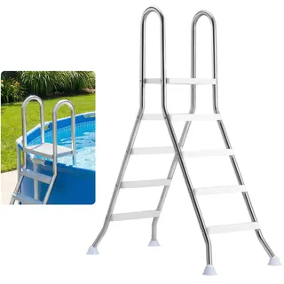 VEVOR Poolleiter Edelstahl 150 kg Tragkraft, Einstiegsleiter A-Rahmen, Sicherheitsleiter für Aufstellpools mit 125 cm Pooltiefe, Einstiegshilfe mit Rutschfesten 3 Stufen & Plattform, Silber