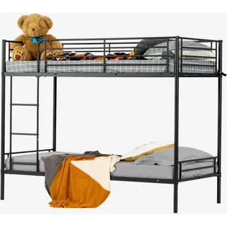 MEUBLE COSY Etagenbett, 2-Sitzer, 90 x 190 cm, Metall-Bettgestell für Kinder und Erwachsene, industrieller Stil, Schwarz