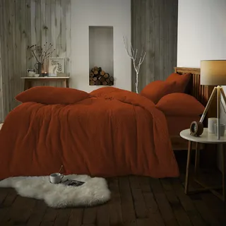 GC GAVENO CAVAILIA Teddy-Fleece-Bettwäsche-Set für Einzelbett, warme Thermo-Bettwäsche, kuschelige und Flauschige Bettbezüge, gebranntes Orange, 727460
