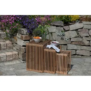 Gardenson Garten-Beistelltischset , Teakfarben , Holz , 3-teilig , Teakholz , rechteckig , Gartenmöbel, Balkonmöbel, Balkontische