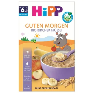 HiPP Bio Baby Bircher Müesli (8 x 250g), ab 6. Monat, mit wertvollem Vollkorngetreide, ohne Zuckerzusatz, besonders zarte Haferflocken, leicht verdauliches Frühstück für Säuglinge und Kleinkinder
