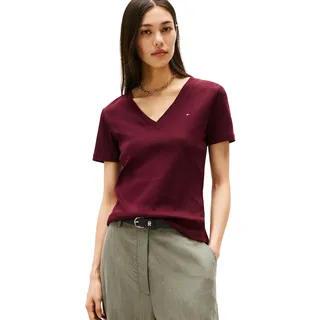Tommy Hilfiger Damen T-Shirt Kurzarm New Slim Cody mit V-Ausschnitt, Rot (Deep Burgundy), XS
