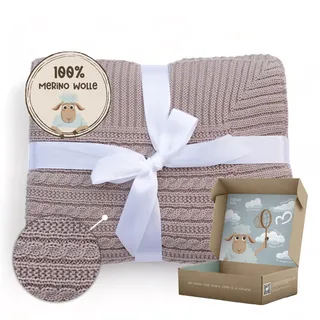 MIRARI Kids Baby Decke aus 100% Merino Wolle 75x100 cm mit Geschenk Box - Baby Wolldecke – Einschlagdecke Babyschale - Baby Kuscheldecke - Gestrickte Decke - Wolldecke Kinderwagen - Baby Geschenk