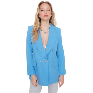 TRENDYOL Damen Trendyol Damen Regular Zweireihig Plain Webstoff Blazer Coat, Blau, 40 EU