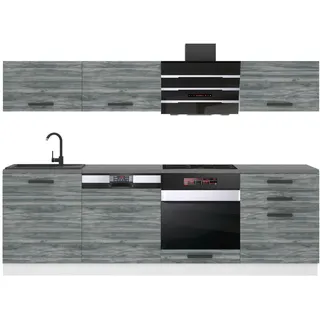 B Belini Group Küchenzeile Linda 240 cm, ohne Arbeitsplatten, Glamour Wood , Grau , Holz , 240x204x60 cm , Küchen, Küchenzeilen & Küchenblöcke, Küchenzeilen, Küchenzeilen ohne Geräte
