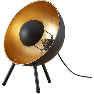Lindby Tischlampe schwarz gold Dreibein, Dekolampe Nachttischlampe Metall Tischleuchte Tripod 1x E27 ohne Leuchtmittel Wohnzimmerlampe