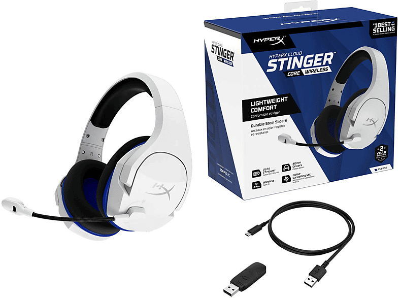 Bild von HyperX Cloud Stinger Core Gaming Over Ear Headset Weiß, Blau Lautstärkeregelung, Mikro