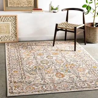 Surya Wicklow Vintage Teppich groß - Orientalischer Teppich Wohnzimmer 200x275 cm, Esszimmer, Schlafzimmer - Boho Teppich, Kurzflor Teppich für einfache Pflege - Muster Teppich in Elfenbein und Rosa