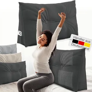 eloneo Rückenkissen – Keilkissen fürs Bett & Sofa, abnehmbarer Bezug, praktisches Seitenfach Handy 1 St