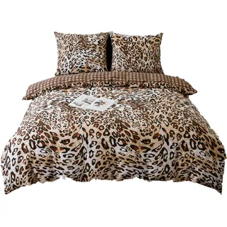 Satin-Bettwäsche 220x200cm Leopard Beige Braun