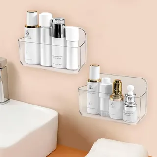 CGBE Duschablage Ohne Bohren, 2 Packs Transparenter Badezimmer Organizer für Wandmontage mit selbstklebendem Klebeband, Kunststoff-Duschregale für Badezimmer und Küche-Kleiner Korb