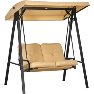 Outsunny Hollywoodschaukel 3-Sitzer Beige , Metall , 106x174x138 cm , Gartenmöbel, Gartenschaukeln, Hollywoodschaukeln