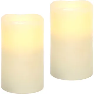 I.GE.A. LED-Kerze »LED-Kerzen Flackernd Warmweiß 2er Set Stumpenkerze Deko Valentinstag«, Romantische Dekoration Creme Echtwachs romantisch, beige