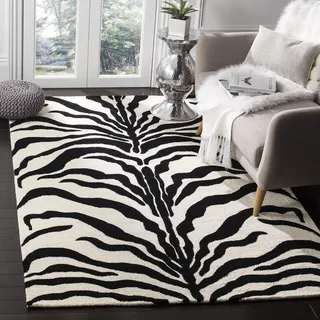 SAFAVIEH Zebra Teppich für Wohnzimmer, Esszimmer, Schlafzimmer - Cambridge Collection, Kurzer Flor, Elfenbein und Schwarz, 122 X 183 cm