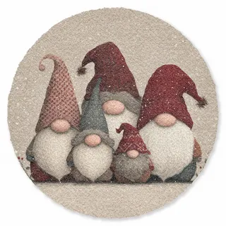 MuchoWow Fussmatte Wichtel - Weihnachten - Schnee - Zipfelmützen Türmatte 90x90 cm , Beige , Textil , Rund , 90x0.4 cm , rutschfeste Unterfläche , Teppiche und Böden, Schmutzfangmatten, Fußmatten