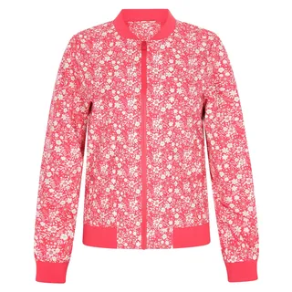 Damen Bomberjacke Rosa mit Blumenmuster, Stehkragen und Reißverschluss, Größe XL - Rosa