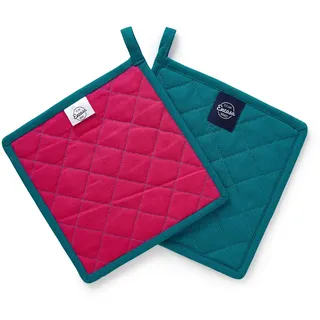 Encasa XO 21 cm Ofen-Mikrowellen-Topflappen (2er-Set) zum Kochen und Backen in der Küche - hitzebeständig, Schutz der Hände vor heißen Gerätschaften - Azul Blau