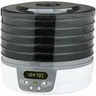 h.koenig DSY700 Elektrisches Dörrgerät für Lebensmittel, 5 herausnehmbare transparente Platten, einstellbare Temperatur 40-70°C, 48h Timer, Lebensmitteltrocknung