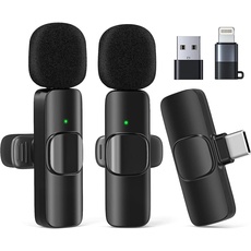 2Pcs Mini Microphone Multifunktion,Mini Wireless Mikrofon für Video,Mikrofon Wireless Für IPhone Android,Mikrofon Zum Anstecken,Mikrofon Bluetooth Handy,Kabellos Ansteckmikrofon für YouTube Vlog