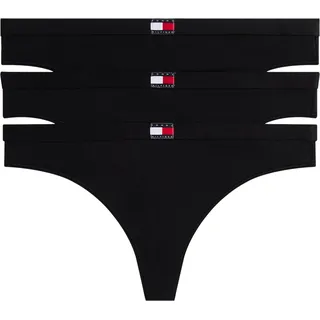 Tommy Hilfiger Damen 3er Pack Strings Set Thong aus Baumwolle mit Stretch, Schwarz (Black/Black/Black)