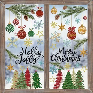 DTYDECLE 6 Blätte Weihnachten Fensteraufkleber, Selbstklebend Weihnachten Fensterbilder Weihnachtsbaum Fenstersticker Chirstmas Window Clings für Xmas Weihnachtsdeko Fenster Schmuck