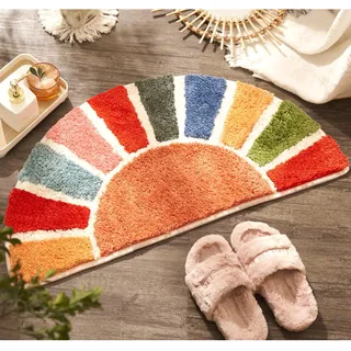 Dermalyx Sonnenaufgang Boho Badezimmer Teppich, Halbkreis Badematte, Bunte Sonne Badematten, Retro Bohemian Badezimmer Deko, Lustiger Halbrund Duschteppich 40 x 76 cm