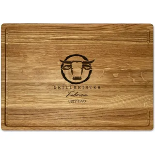 LOOXIS Personalisiertes Premium Schneidebrett mit Namen graviert – 40x30 cm, Eichenholz, Saftrille, Steakbrett, Charcuterie Board – Geschenkidee Männer, Frauen, Vatertag, Muttertag, Einzug – Motiv 1