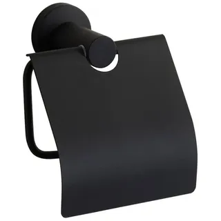 CASEWIND Toilettenpapierhalter Schwarz, Klorollenhalter mit Deckel, Antik Klopapierhalter mit Bohren Wandmontage Edelstahl Matt für WC Nostalgie