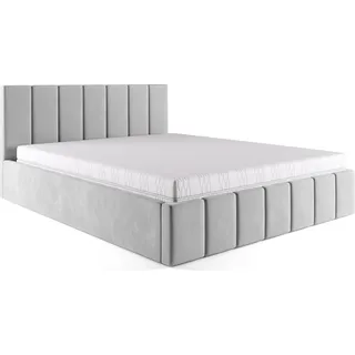 FEDVE Polsterbett Doppelbett PESARO Bett mit Bettkasten und Matratze 160x200 - Hellgrau