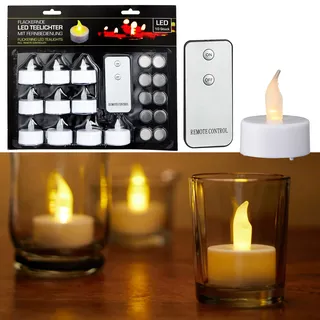 Cepewa LED Teelicht 10er Set | Ø 3,5 cm weiß Fernbedienung inkl. Batterien | Timerfunktion flammenlos (1 x 10er Set Teelichter weiß)