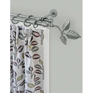 GARESA »RUSTIKA« silber (mattchromfarben), L:390cm Ø:16mm, Metall, Gardinenstangen, Gardinenstange, rustikale Vorhanggarnitur, verlängerbar, m. Ringe, Endk. Blatt,