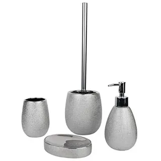 axentia Glitzer-Badezimmer-Set Hollywood - 4-teiliges, silberfarbenes Bad-Set, ca. 13 x 32 x 20 cm, Silber/Schwarz