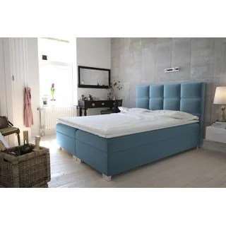 Velours Polsterbett KANADA mit 2x Bettkasten, Doppelbett mit Topper 5 cm, Bett mit Federkerns (Stoff: alfa 14 - cappucino, Breite: 160 cm) - Blau