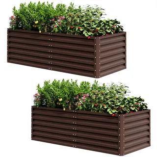 UDPATIO Hochbeet aus Metall,180x60x90 cm 2er-Set, Zink-Aluminium Freistehendes Hochbeete für Garten und Balkon, 970 L Pflanzkasten für Garten, zum Anbau von Gemüse, Blumen und Obst, Rot Holz-Effekt