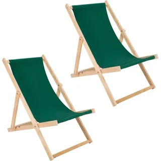 Liegestuhl 2er Set grün klappbar aus Holz - Klappstuhl Klappliege Sonnenstuhl Strandstuhl Holzklappstuhl Sonnenstuhl Gartenliege - Grün