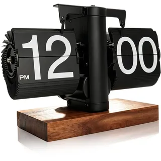 Cyrank Retro-Flip-Uhr, Flip-Schreibtischuhr, Vintage-Tischuhr, automatisches Drehen, mechanische Schreibtischuhr, Digitale Klappuhr für Zuhause, Wohnzimmer Batteriebetrie 12 Stunden(Schwarz A)