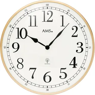 AMS 5607 Funk-Wanduhr, goldenes Metallgehäuse, Mineralglas
