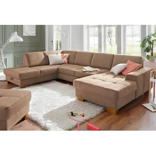 Home Affaire Wohnlandschaft »Puccini U-Form« mit Federkern, Sitztiefenverstellung, Kontrastnaht, braun,