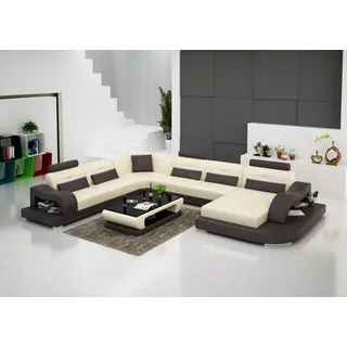 Ecksofa Sofa Couch Polster Eck Sitz Wohnlandschaft Garnitur U Form Möbel Leder - Beige, Braun