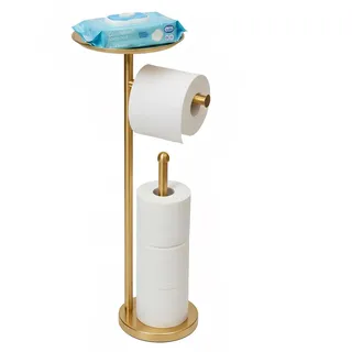 Sfemn Freistehender Goldener Toilettenpapierständer mit Ablageschale und Platz für 4 zusätzliche Rollen