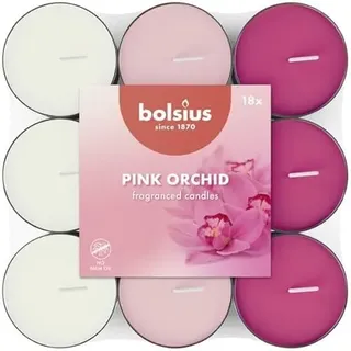 Bolsius - 18 Duft theelichter - Rosa Orchidee - Brenndauer von 3,5 Stunden - Durchmesser 38 mm – Natürliche Extrakte – Enthält Veganes Wachs – Ohne Palmöl