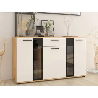 Kommode für das Wohnzimmer mit Beleuchtung SANA – weiß / Artisan-Eiche - Braun