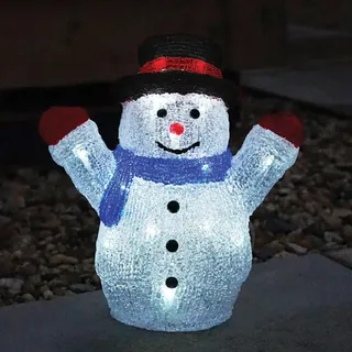 Festive Lights 27cm LED Weihnachtsfigur aus Acryl Schneemann weiße LEDs batteriebetrieben Beleuchtung mit Timer Dekoration Weihnachten Deko Außen (Schneemann)