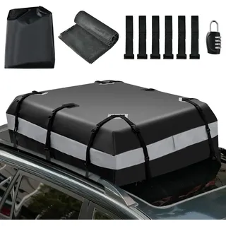 Costway 420 L Dachbox für Auto, wasserdichter Dachkoffer mit Zahlenschloss & 6 Türhaken & Anti-Rutsch-Matte & Tragetasche, Faltbare Gepäckbox für alle Fahrzeuge mit/ohne Gepäckträger, Schwarz